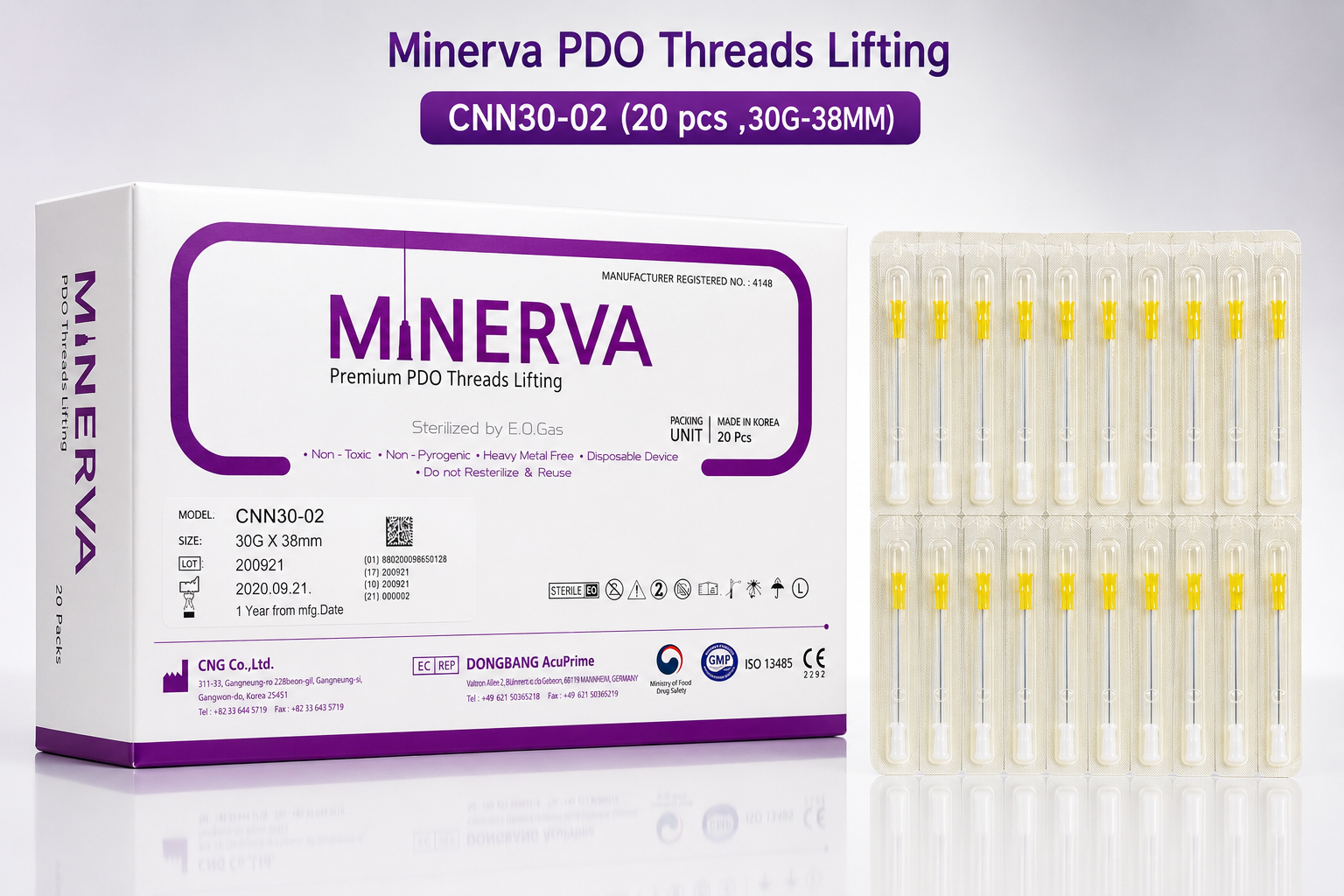 Minerva PDO Threads Lifting CNN30-02 (20 pcs ,30G-38MM)